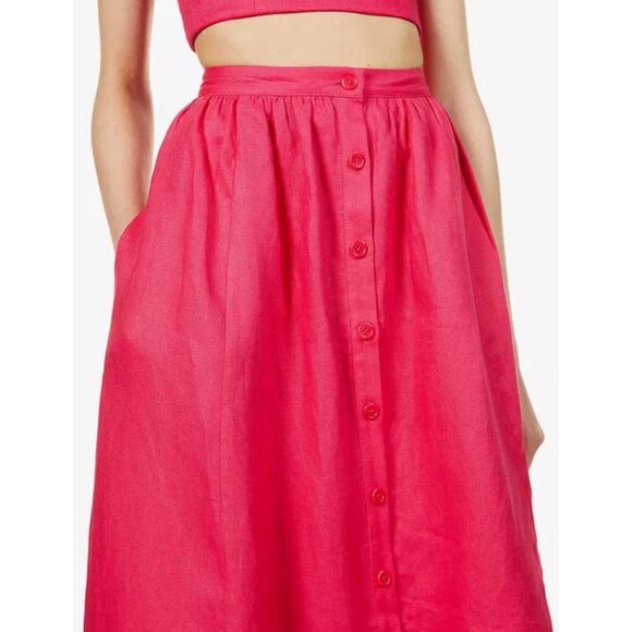 Reformation Orzo Set Corvette Pink Linen Two Piece Top Skirt Size 6 - Picture 12 of 12